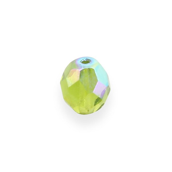 Perle ovale à facettes verre de bohème - Vert olivine - 8 x 7 mm