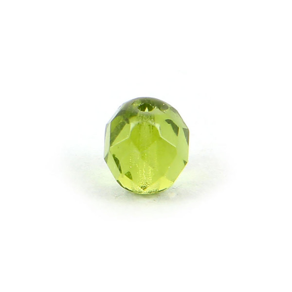 Perle ovale à facettes verre de bohème - Vert olivine - 8 x 7 mm