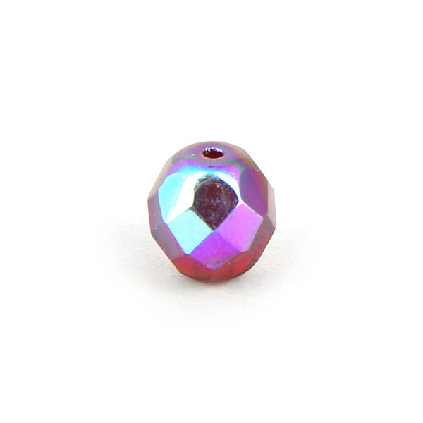 Perle ovale à facettes verre de bohème - Rouge grenadine - 8 x 7 mm