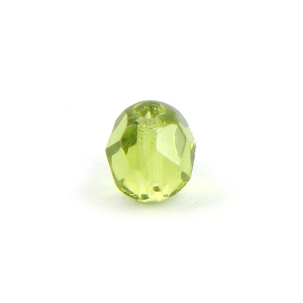 Perle ovale à facettes verre de bohème - Vert olivine - 5 x 6 mm