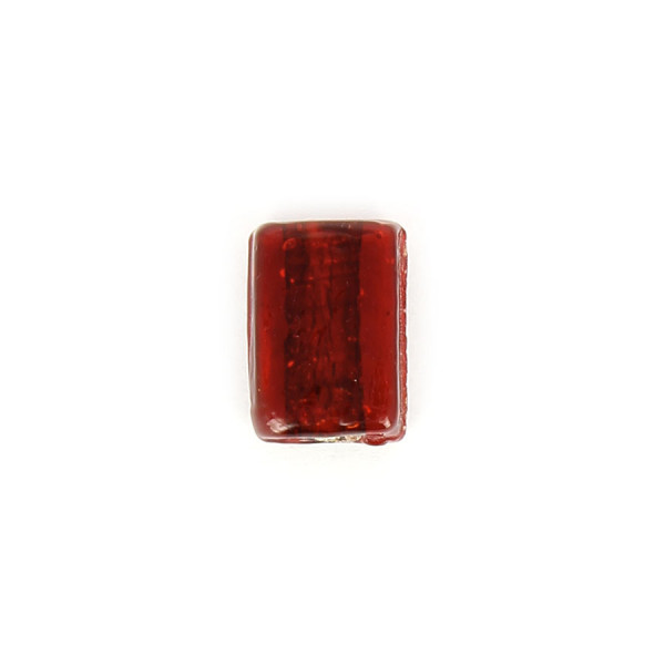 Perle plate rectangulaire en verre - Rouge - 11 x 15 mm