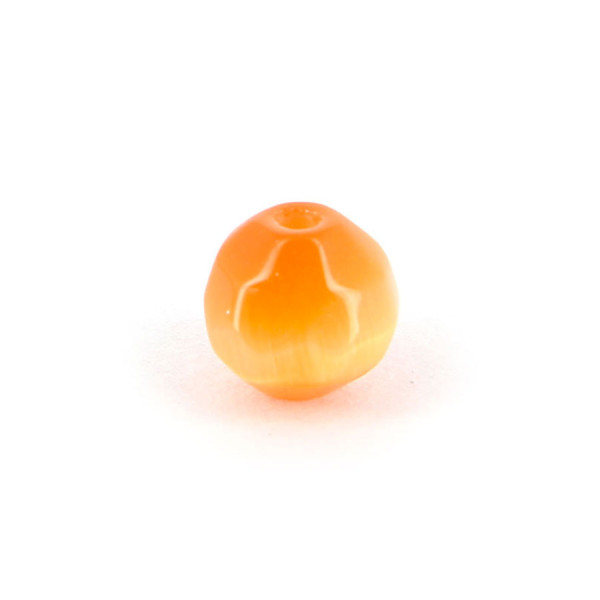 Perle ronde à facettes cat's eye en verre - Orange clair - 10 mm