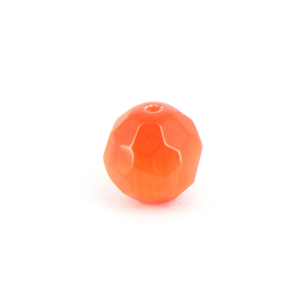 Perle ronde à facettes cat's eye en verre - Orange - 10 mm