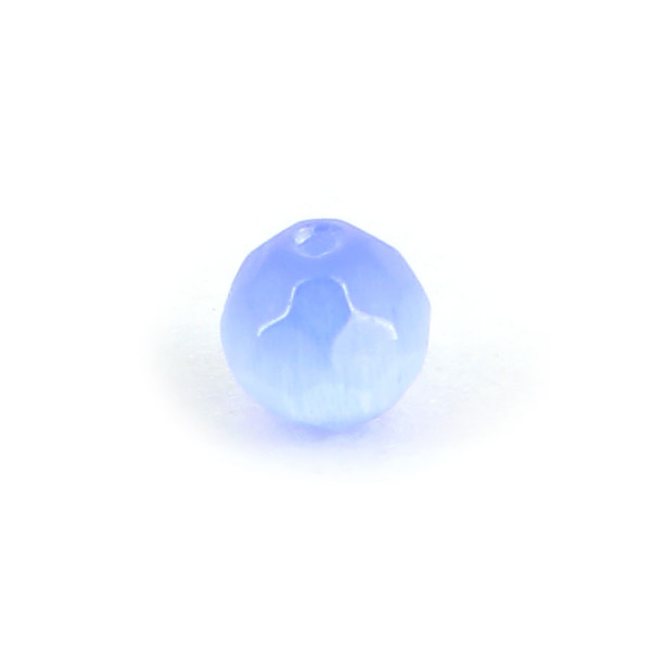 Perle ronde à facettes cat's eye en verre - Bleu lavande - 6 mm
