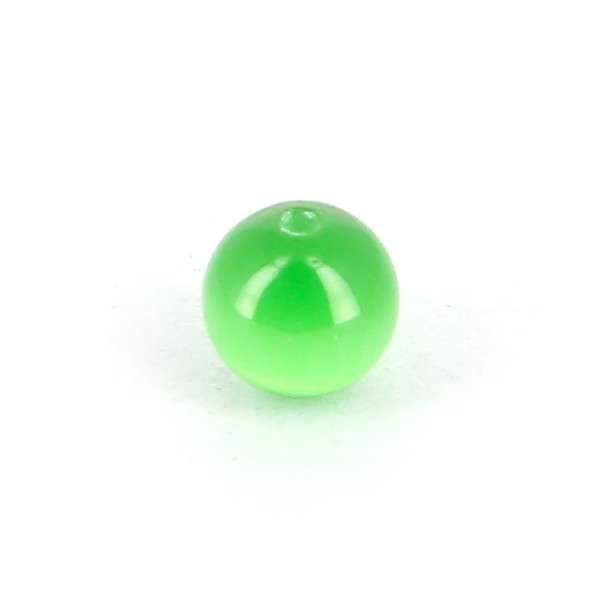 Perle ronde à facettes cat's eye en verre - Vert prairie - 6 mm