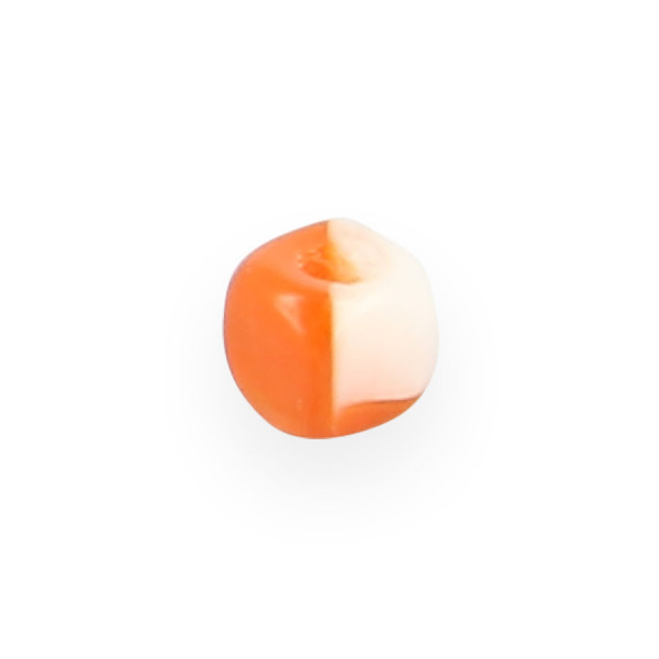 Perle cube en verre - Orange et brique et transparent - 4 mm