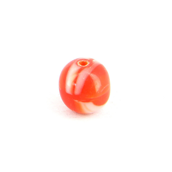 Perle ronde en verre - Rouge et blanc - 10 mm