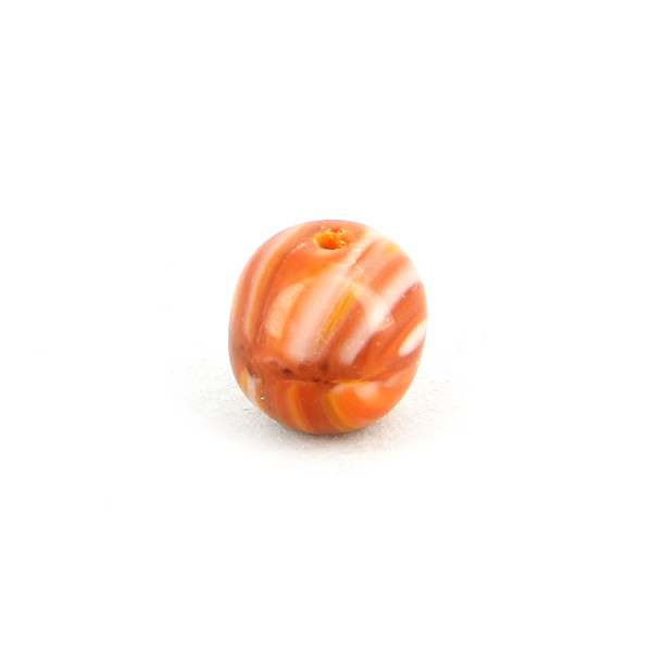 Perle ronde en verre - Orange et blanc - 10 mm