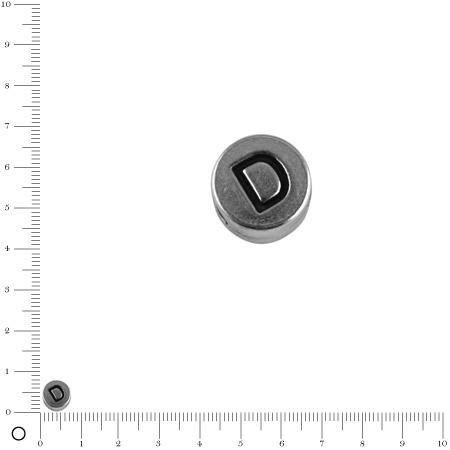 Perle lettre D - Ø 7 mm - argenté vieilli