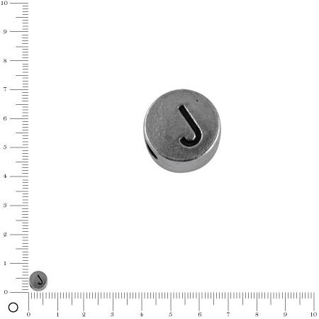 Perle lettre J - Ø 7 mm - argenté vieilli