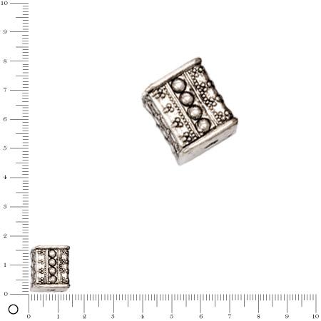 Perle façon métal motifs pois - 13 x 16 mm - Argenté vieilli