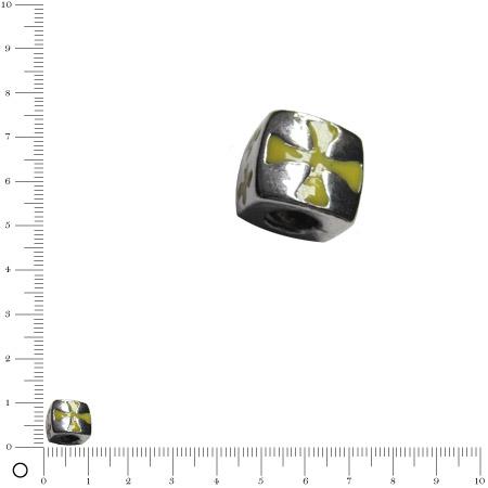 Perle métal façon Pandora pour bracelet/collier maille serpent Cube croix de malte L. 10 mm - Argenté vieilli