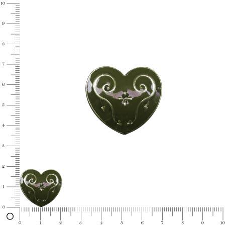 Perle métal cœur émaillé L. 21 mm - Vert kaki