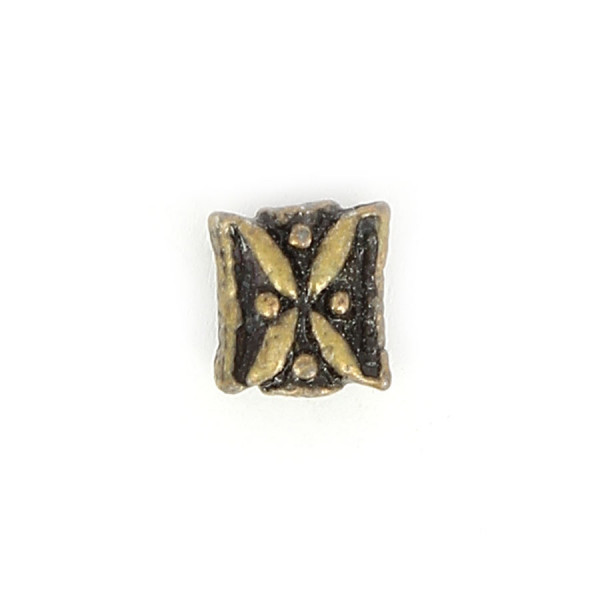 Perle rectangulaire aplatie motif feuille en métal - Laiton - 7,8 x 9,4 mm