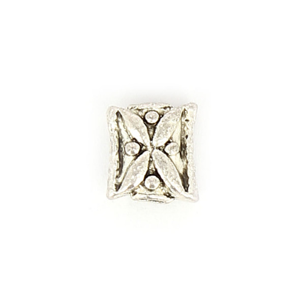 Perle rectangulaire métal - Argent vieilli - 7,8 x 9,4 mm