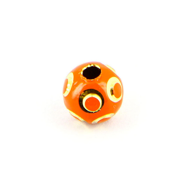 Perle opaque cercles relief ronde en métal - Orange et or - 10 mm