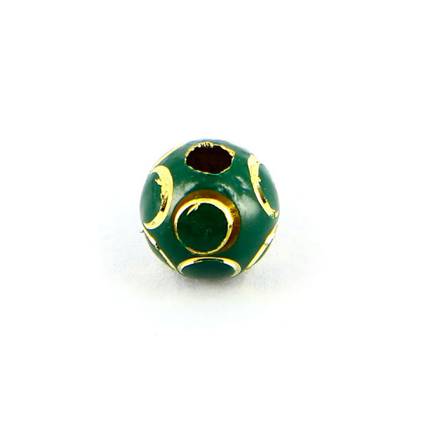 Perle opaque cercles relief ronde en métal - Vert foncé et or - 10 mm