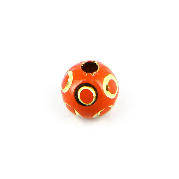 Perle opaque cercles relief ronde en métal - Rouge et or - 10 mm