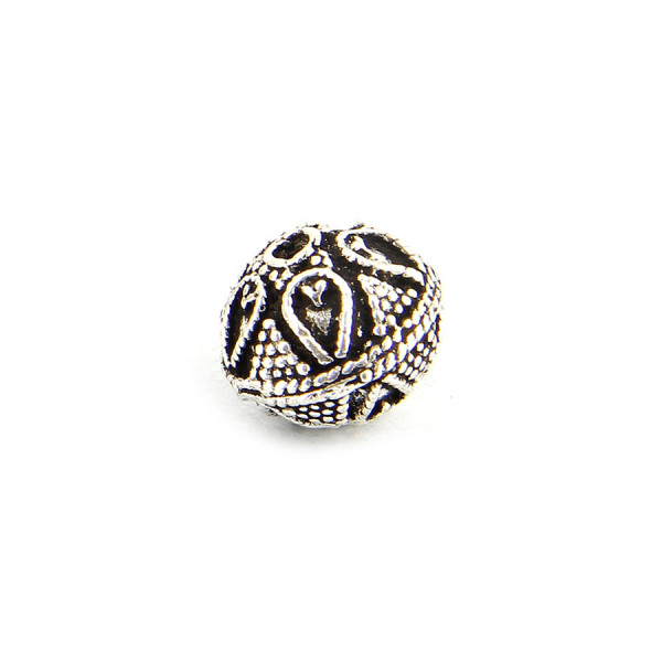 Perle ronde à gravures en métal - Argent - 15 mm