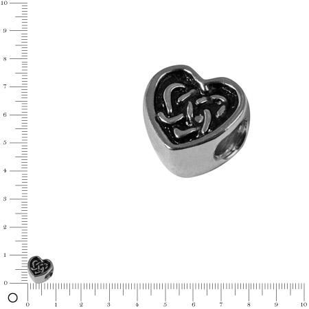 Perle métal cœur entrelacé 9 mm - Argenté vieilli
