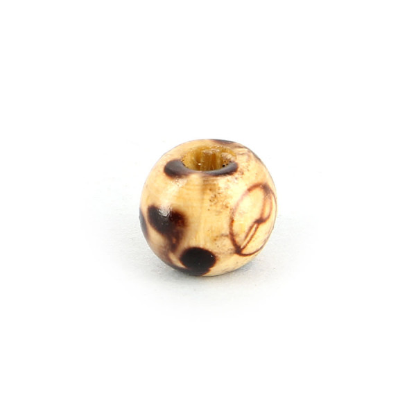 Perle ronde naturel vernie motif carré et rond en bois - Brun - 10,5 mm