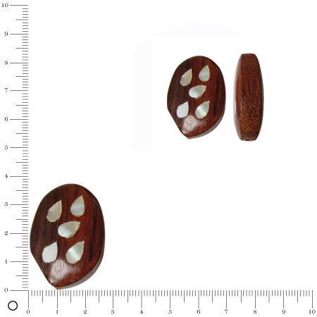 Perle en bois L. 36 mm - Ovale incrustation de nacre