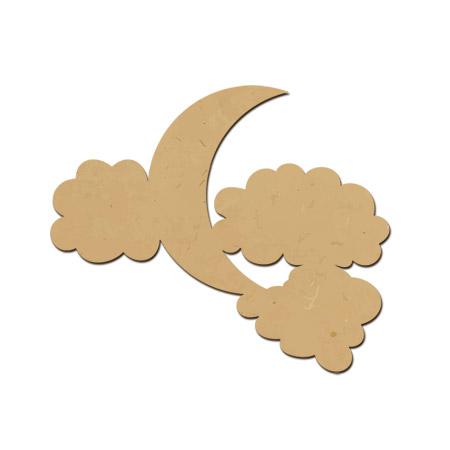 Support à décorer en bois médium - Lune et nuages GM - 29 x 20,4 cm