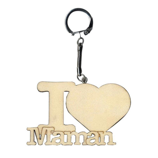 Porte-clés à décorer en bois I LOVE MAMAN - 11 x 8 cm