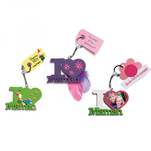 Porte-clés à décorer en bois I LOVE MAMAN - 11 x 8 cm