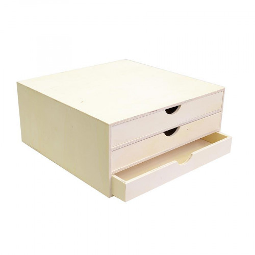 Support à décorer en bois - Bloc avec trois tiroirs - 34,5 x 34 x 15,5 cm
