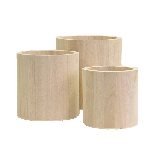 Support à décorer en bois - Lot de 3 pots ronds