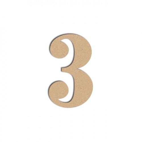 Chiffre en bois médium - 3 - 12 cm