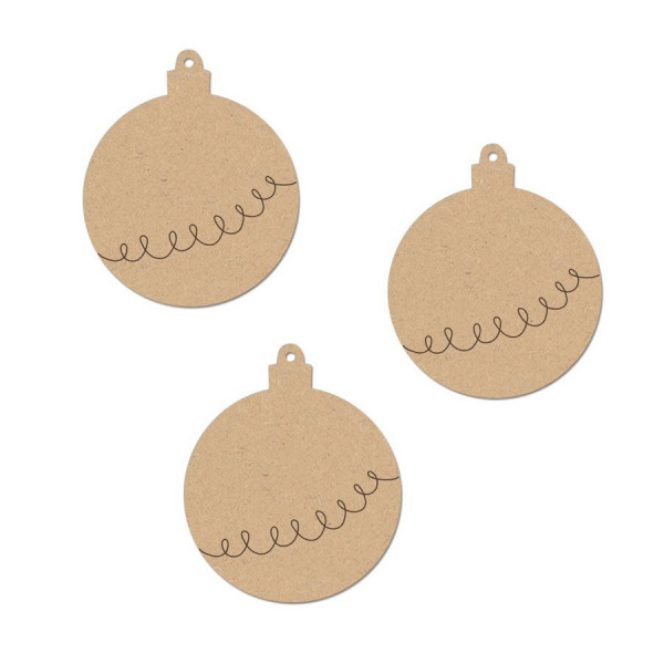 Support à décorer en bois médium - Pendentifs 3 Boules de Noël - 7,7 x 6,4 cm