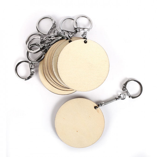Porte-clés ronds en bois 5,5 cm - 10 pcs