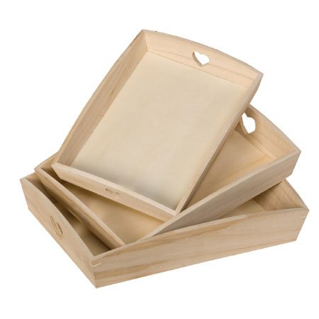 Set de 3 plateaux coeur en bois