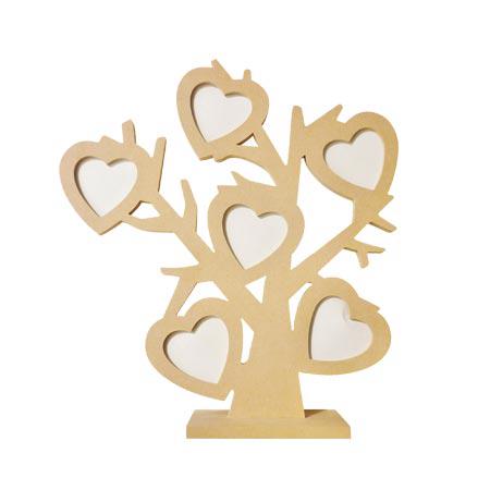 Support à décorer en bois - porte photo arbre cœurs - 28,5 x 30,5 cm