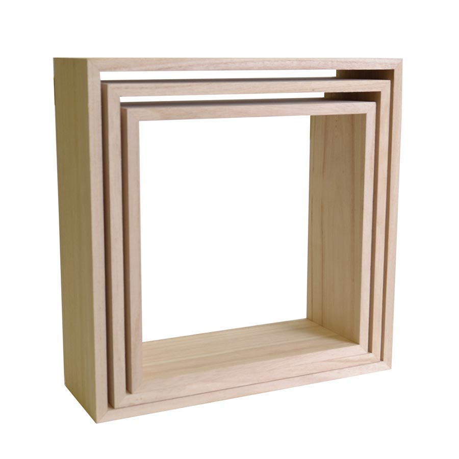 Etagères carrées en bois - 3 pcs