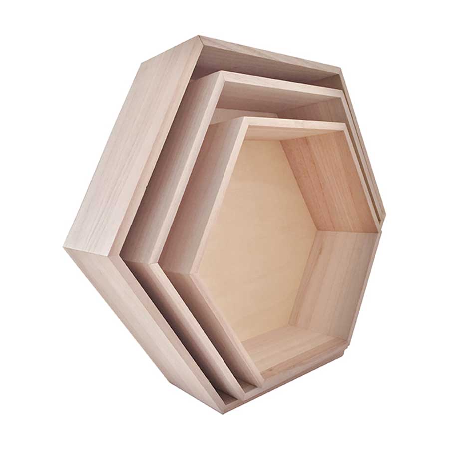 Etagères en bois - hexagonale - 3 pcs