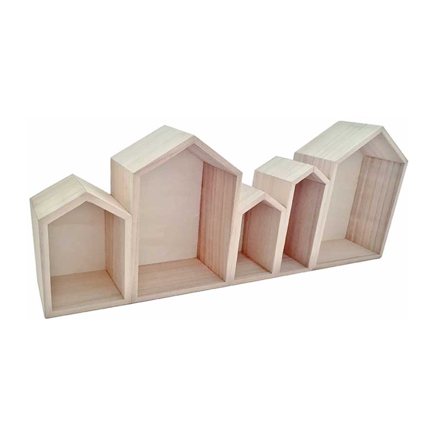 Etagère en bois - Bloc de 5 maisons - 50,3 x 20 x 8 cm