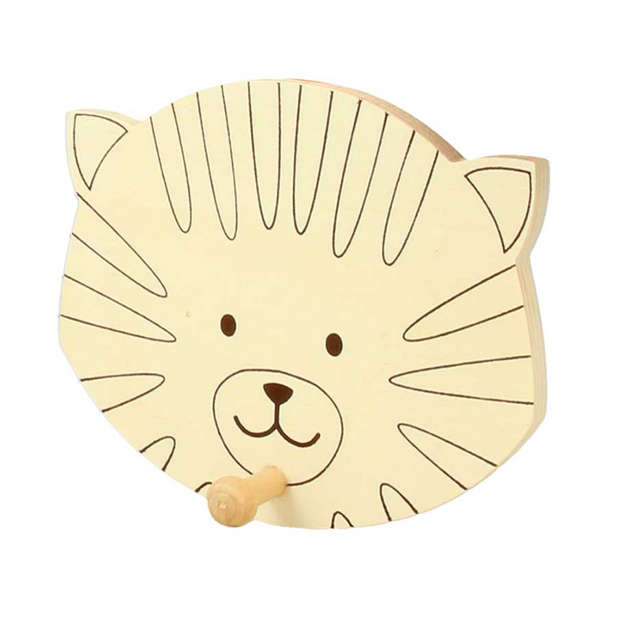 Patère en bois Tête de chat - 10 x 12 cm