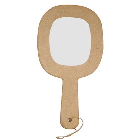 Support à décorer en papier mâché - Miroir à main avec cordon - h. 21,5 cm