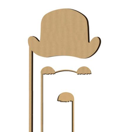 Sujet en bois médium - Photobooth Ass.3 Pcs Charlie Chaplin - 32*14,6 cm le chapeau