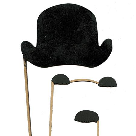 Sujet en bois médium - Photobooth Ass.3 Pcs Charlie Chaplin - 32*14,6 cm le chapeau