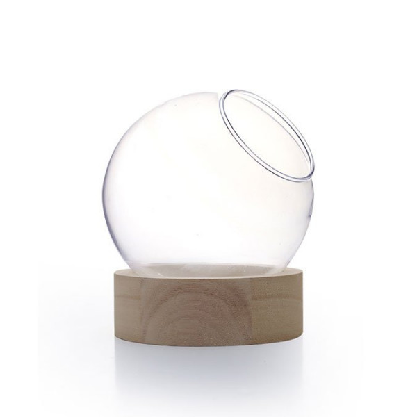 Vase globe en verre avec socle en bois - Ø 20 cm x 21 cm