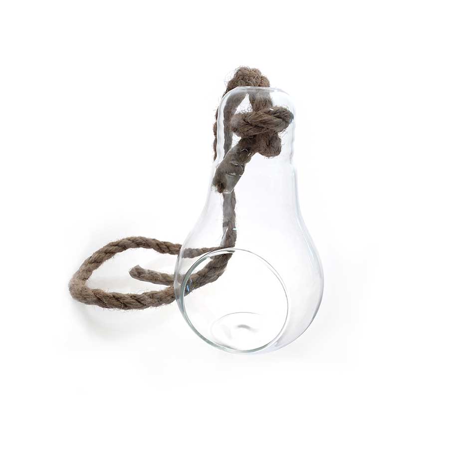 Ampoule ouverte en verre et sa corde - 14 cm