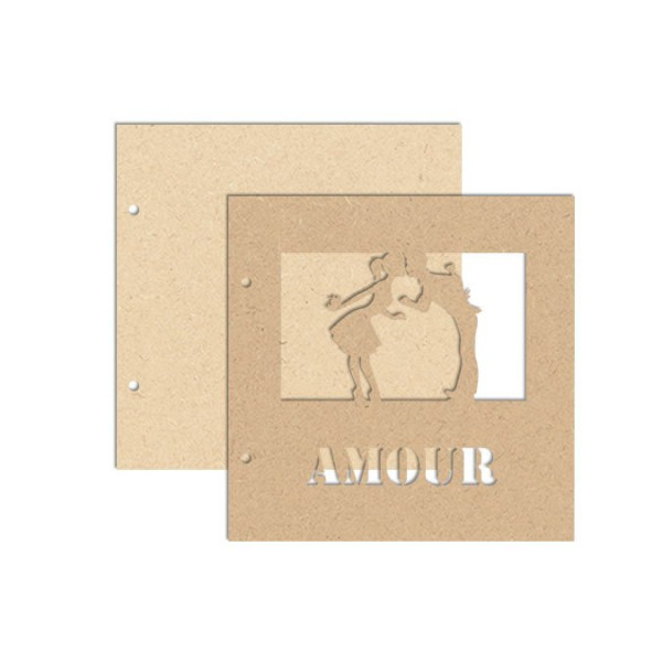 Objet en bois médium - Album Amour - 16,5 x 16,5 cm