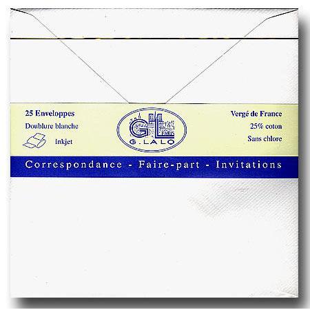 Vergé de France - 25 enveloppes doublées - extra blanc