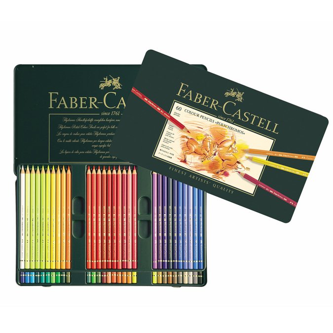 Faber-Castell 110060 Crayon de couleur Polychromos boîte métal de 60 pièces & 183800 Taille-crayon GRIP 2001 Trio argent 