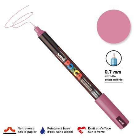 Marqueur Posca pointe calibrée, baguée de métal - Trait extra fin 0.7 mm - Rose métallique