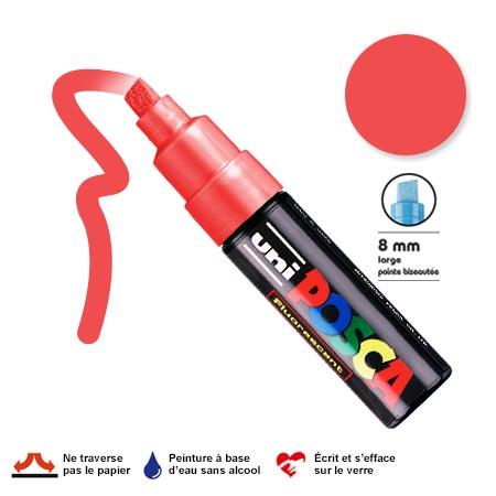 Marqueur Posca pointe biseautée - Trait large 8 mm - Rouge fluorescent